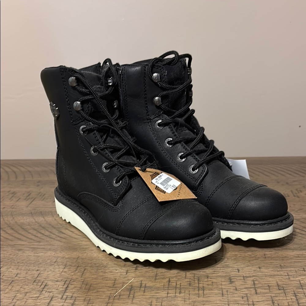 Harley-Davidson Black and White Moto Boots with Rugged Sole